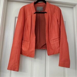 Classique Entier Leather Jacket Coral Salmon Womens Size S Soft Open Front